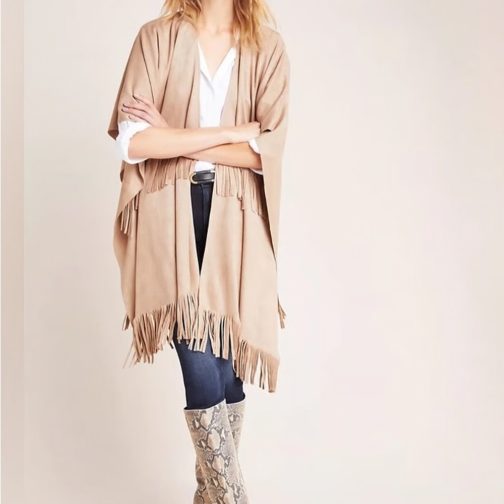 Anthropologie Andersen&Lauth Faux Suede Fringe Poncho